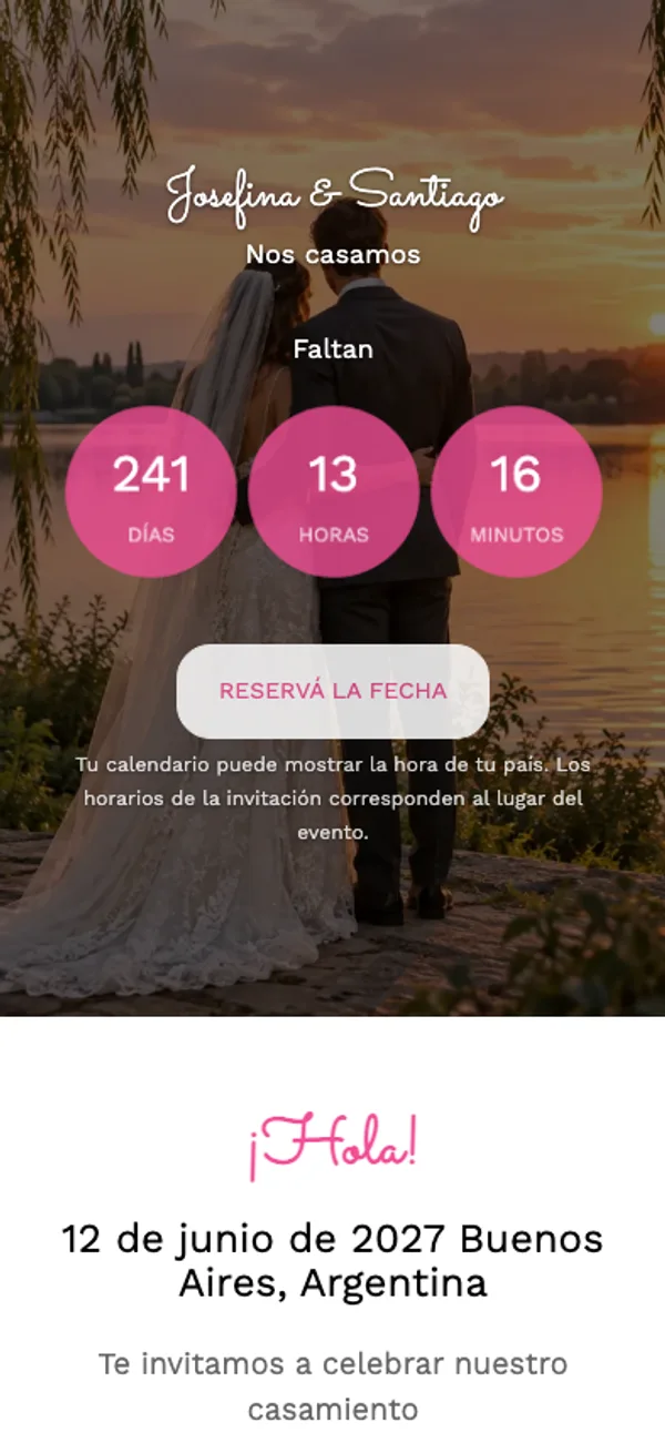 Invitación con el diseño Wedding Master: cuenta regresiva en círculos sobre una foto de los novios